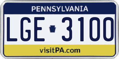 PA license plate LGE3100