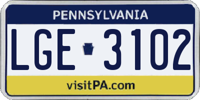 PA license plate LGE3102