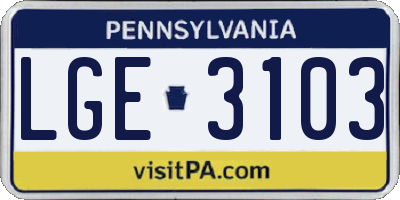 PA license plate LGE3103