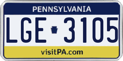 PA license plate LGE3105