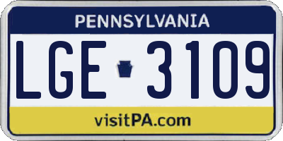 PA license plate LGE3109