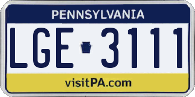 PA license plate LGE3111