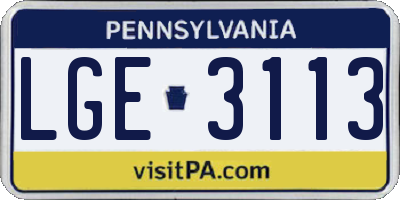 PA license plate LGE3113