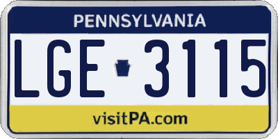 PA license plate LGE3115