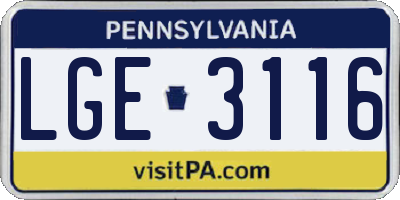 PA license plate LGE3116