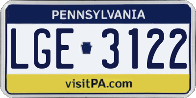 PA license plate LGE3122