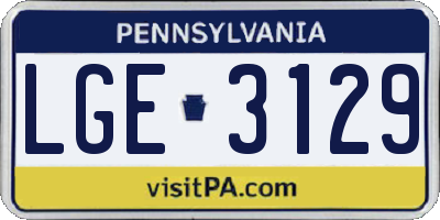 PA license plate LGE3129