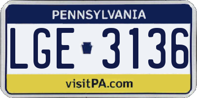 PA license plate LGE3136