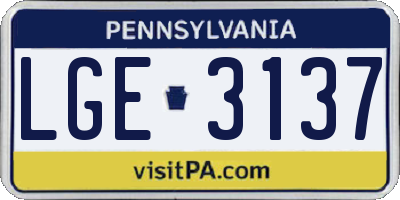 PA license plate LGE3137