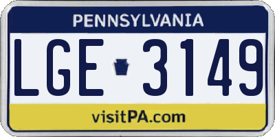 PA license plate LGE3149