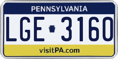 PA license plate LGE3160