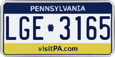 PA license plate LGE3165