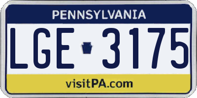 PA license plate LGE3175