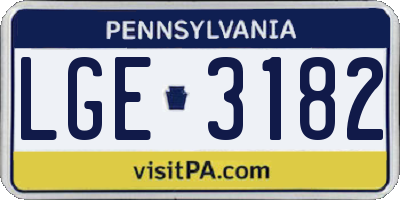 PA license plate LGE3182