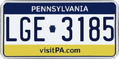 PA license plate LGE3185