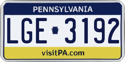 PA license plate LGE3192