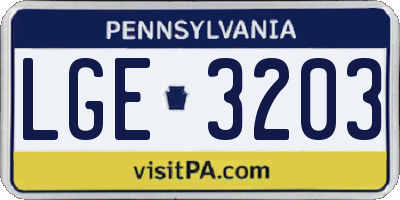 PA license plate LGE3203