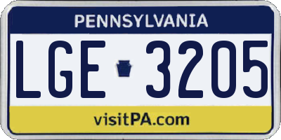 PA license plate LGE3205
