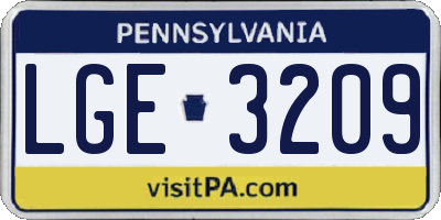 PA license plate LGE3209