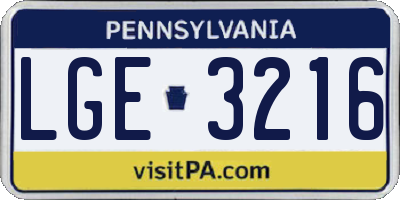 PA license plate LGE3216