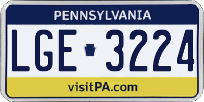 PA license plate LGE3224