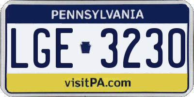 PA license plate LGE3230