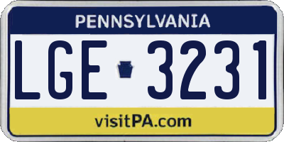 PA license plate LGE3231