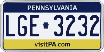PA license plate LGE3232