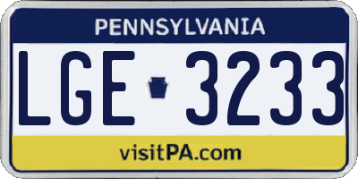 PA license plate LGE3233