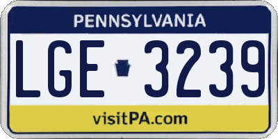 PA license plate LGE3239