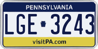 PA license plate LGE3243
