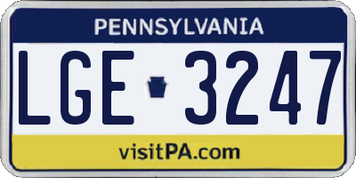 PA license plate LGE3247
