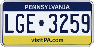 PA license plate LGE3259