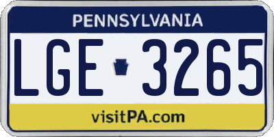 PA license plate LGE3265