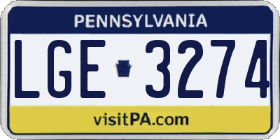 PA license plate LGE3274