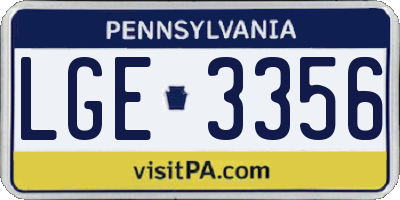 PA license plate LGE3356