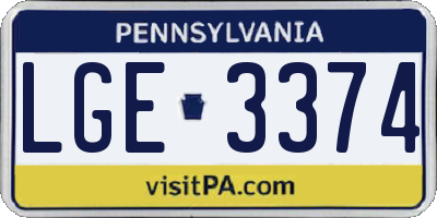 PA license plate LGE3374