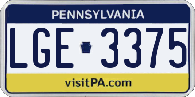 PA license plate LGE3375