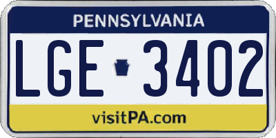 PA license plate LGE3402