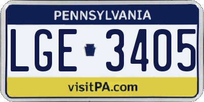 PA license plate LGE3405