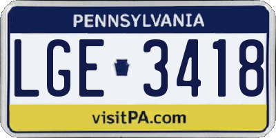 PA license plate LGE3418