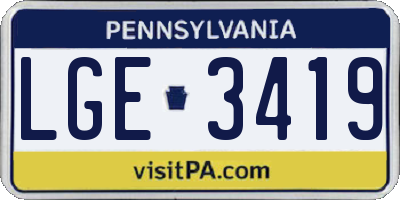 PA license plate LGE3419