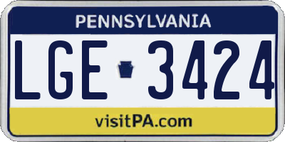 PA license plate LGE3424