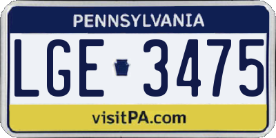 PA license plate LGE3475