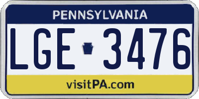PA license plate LGE3476