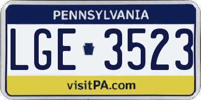 PA license plate LGE3523