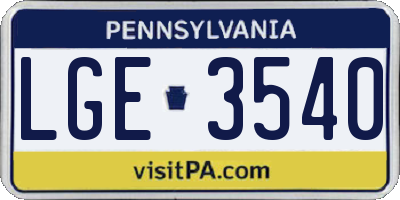 PA license plate LGE3540