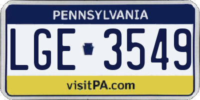 PA license plate LGE3549