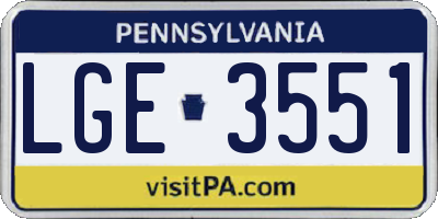 PA license plate LGE3551