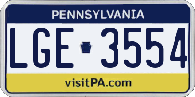 PA license plate LGE3554